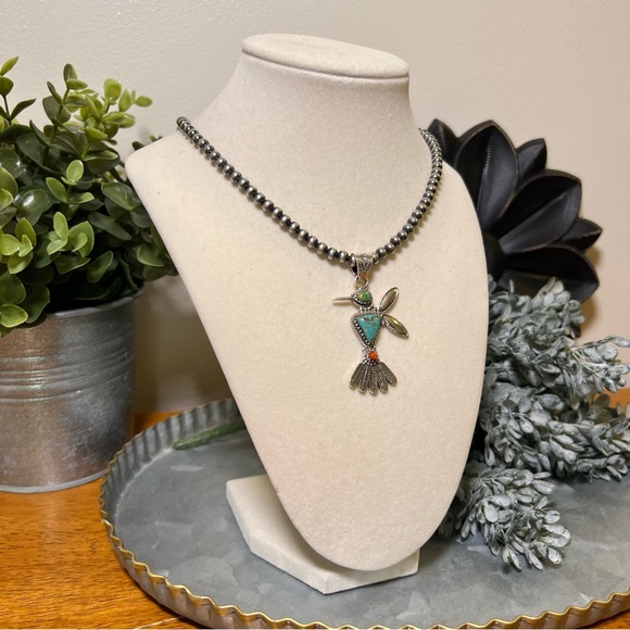 Hummingbird Turquoise & Spiny Oyster Pendant – Sterling Silver - Picture 9 of 13